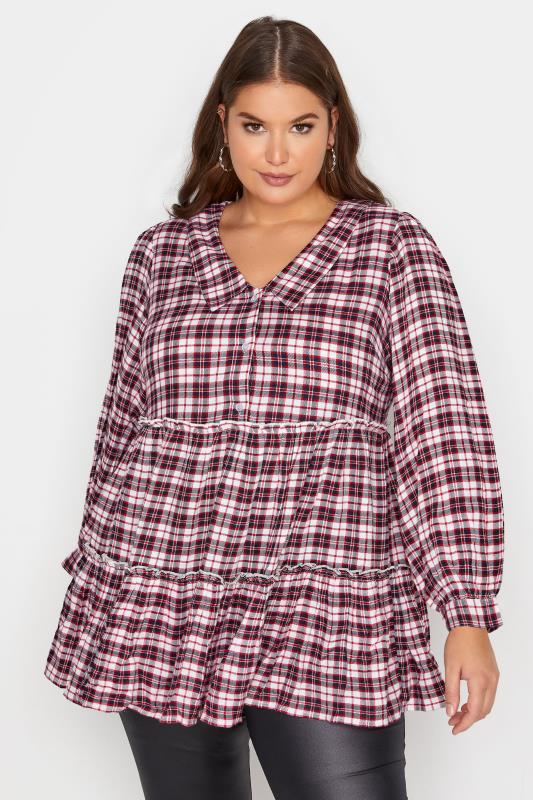 Plus Size LIMITED COLLECTION Red & White Check Tiered Top | Yours Clothing 1