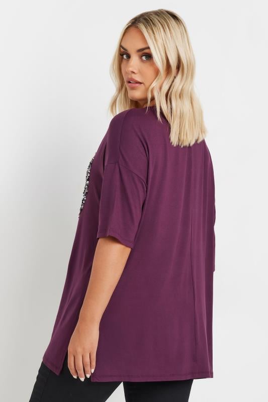 YOURS Plus Size Purple Heart Sequin Embellished T-Shirt | Yours Clothing  3