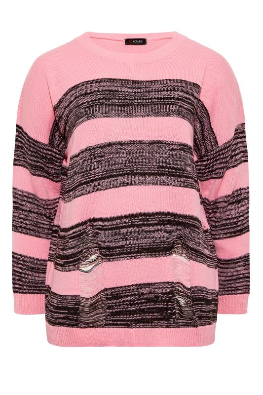 Plus Size Pink Distressed Stripe Oversized Jumper | Yours Clothing 6