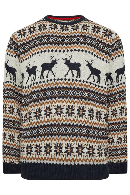 D555 Big & Tall Navy & White Reindeer Christmas Jumper | BadRhino 1