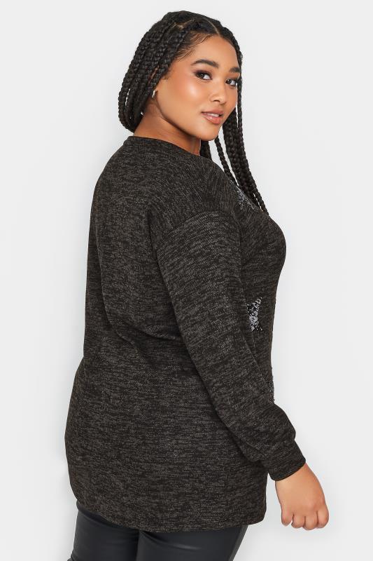 YOURS LUXURY Plus Size Black Sequin Star Print Jumper | Yours Clothing 3