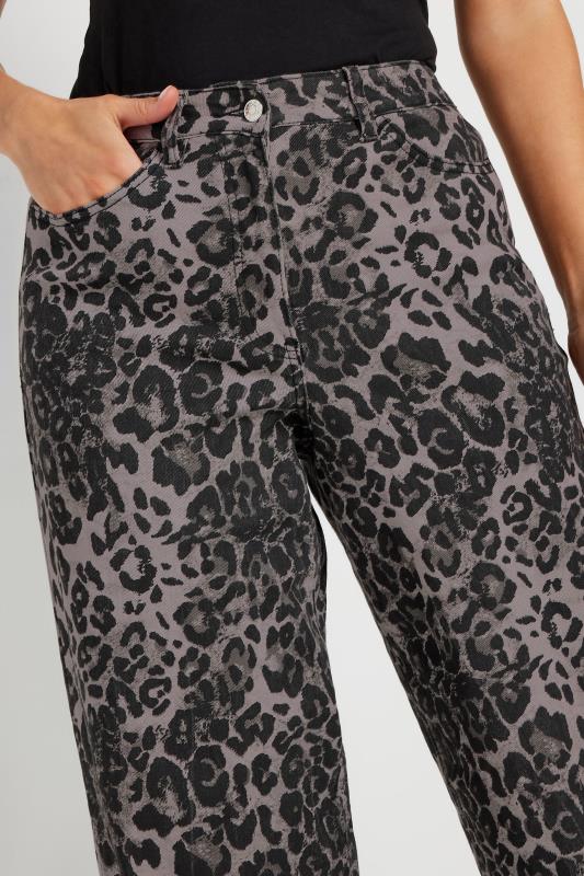 LTS Tall Grey Leopard Print Wide Leg Jeans | Long Tall Sally 5