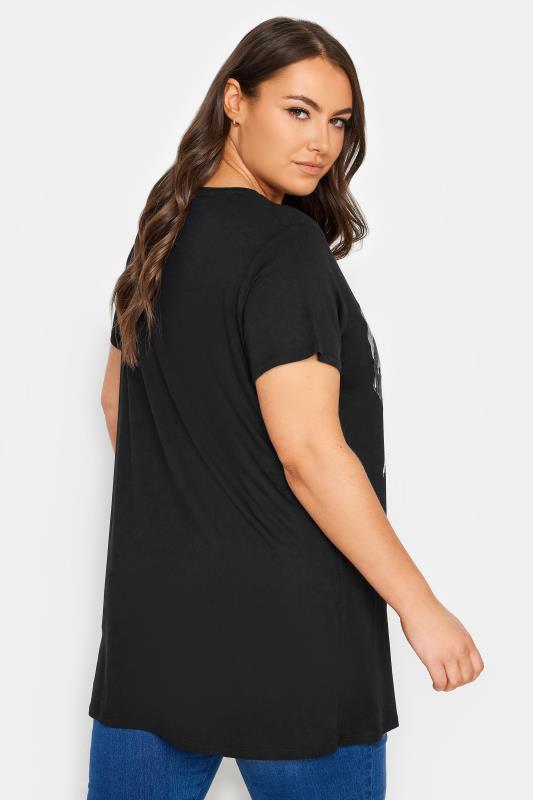 YOURS Plus Size Black Foil Print 'Los Angeles' Slogan T-Shirt | Yours Clothing 3