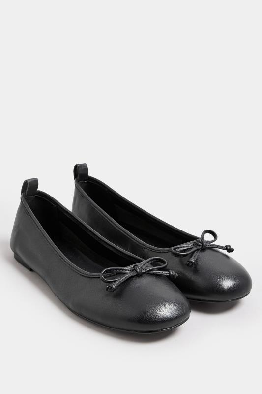 LTS Black Leather Ballerina Pumps In Standard Fit | Long Tall Sally  2