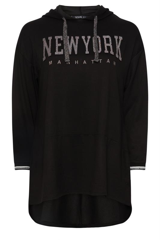 YOURS Plus Size Black 'New York' Glitter Embellished Hoodie | Yours Clothing 5