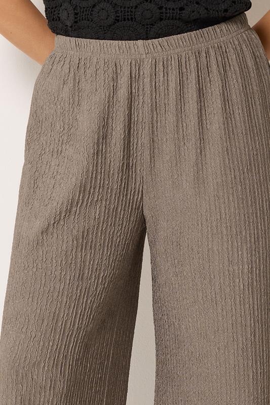 M&Co Petite Mocha Brown Crinkle Wide Leg Trousers | M&Co 5