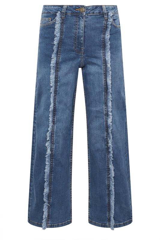 PixieGirl Petite Women's Mid Blue Frayed Seam Wide Leg Jeans | PixieGirl 6