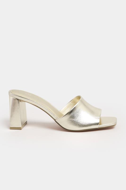 LTS Gold Faux Leather Block Heel Mules In Standard Fit | Long Tall Sally 3