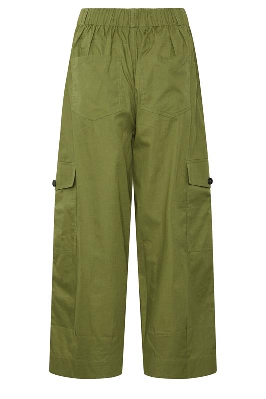 PixieGirl Petite Women's Khaki Green Poplin Cotton Cargo Barrel Leg Trousers | PixieGirl 6