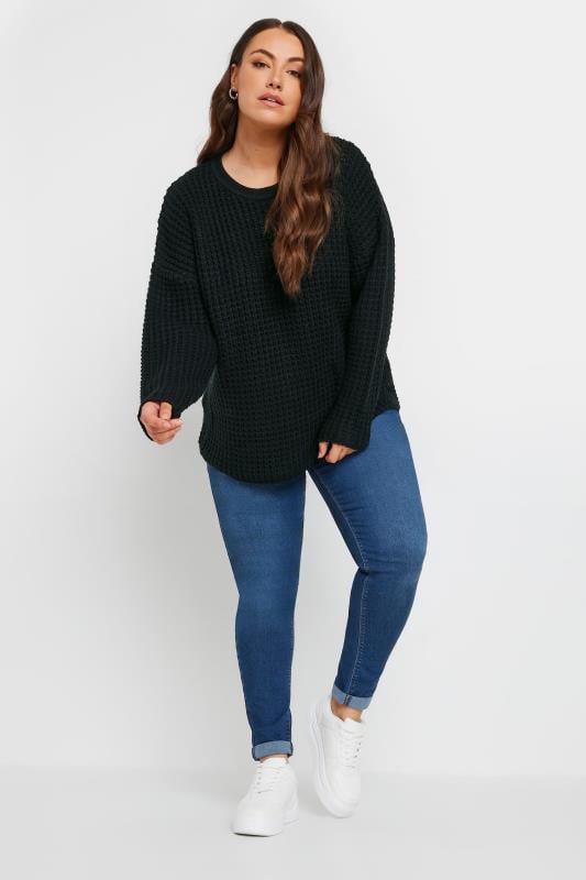 YOURS Plus Size Black Waffle Knit Jumper | Yours Clothing 3