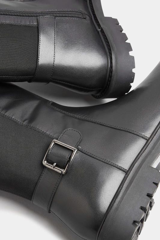 LTS Black Buckle Leather Calf Boots In Standard D Fit 5