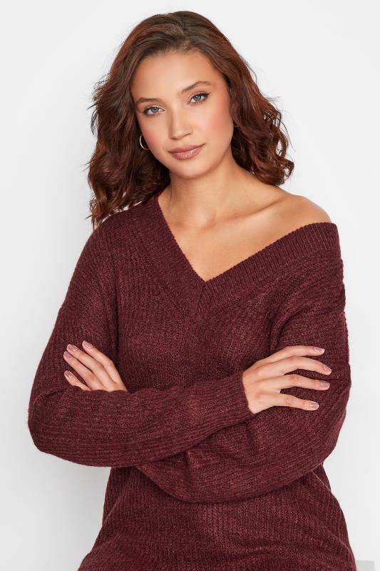 LTS Tall Burgundy Red V-Neck Knitted Tunic Top 4