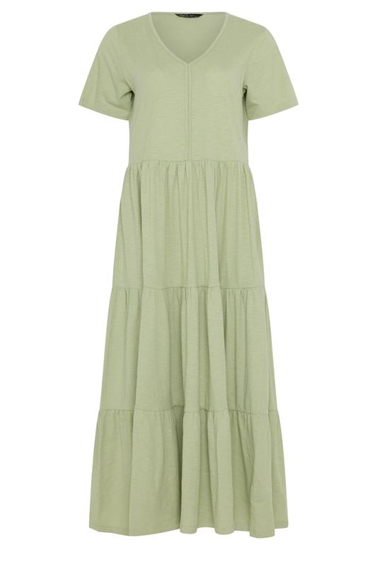 M&Co Sage Green Notch Neck Tiered Cotton Maxi Dress | M&Co 5