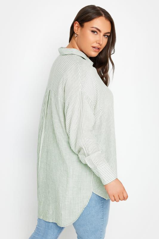 YOURS Plus Size Green Pinstripe Shirt | Yours Clothing 4