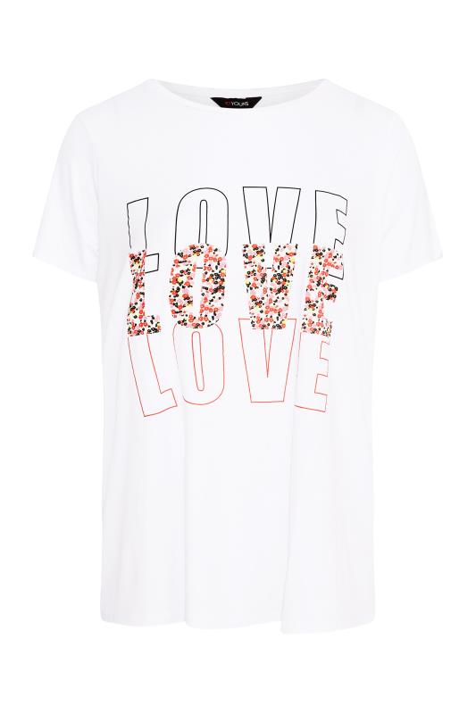 Plus Size White Floral Print 'Love' Slogan T-Shirt | Yours Clothing  6