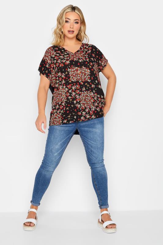 YOURS Curve Plus Size Red Floral Patchwork Blouse | Yours Clothing  2
