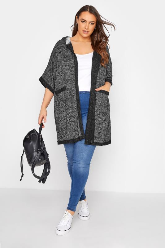 Curve Charcoal Grey Contrast Hooded Cardigan 3