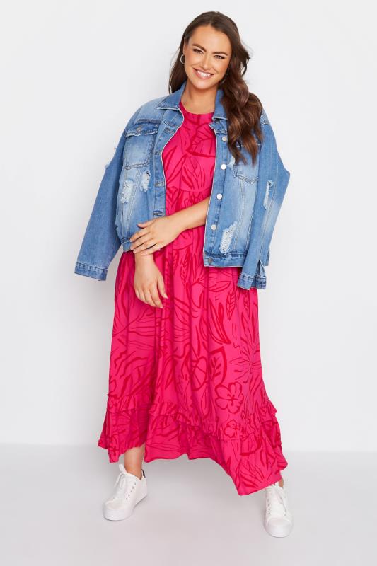 Plus Size Pink Leaf Print Maxi Dress | Yours Clothing 2