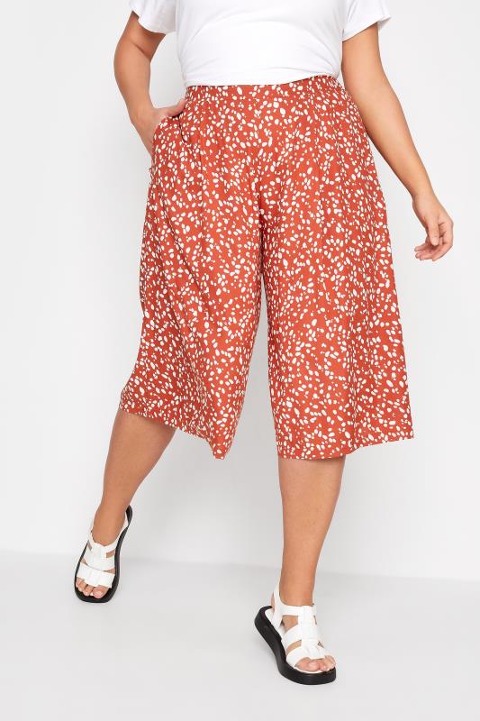 Plus Size  Curve Orange Dalmatian Print Culottes