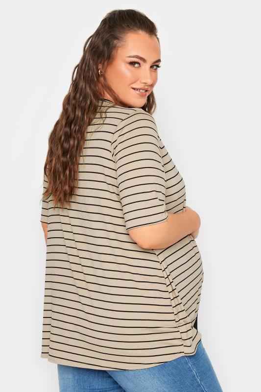 BUMP IT UP MATERNITY Curve Plus Size Beige Brown Stripe Print Nursing Top | Yours Clothing  3