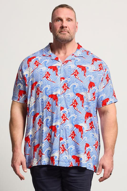BadRhino Big & Tall Blue Koi Fish Print Shirt | BadRhino 1