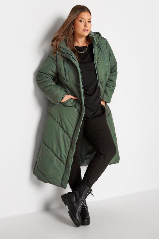 Plus Size Sage Green Padded Maxi Coat | Yours Clothing 2