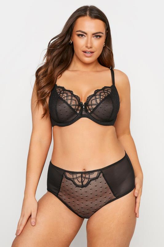 Curve Black Embroidered Spot High Waisted Full Briefs 2