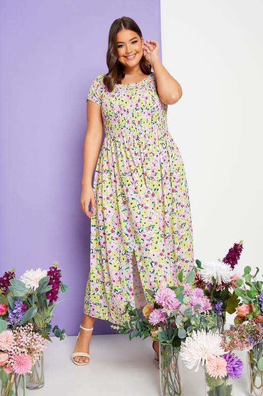 YOURS Plus Size White Floral Print Shirred Maxi Dress | Yours Clothing  1