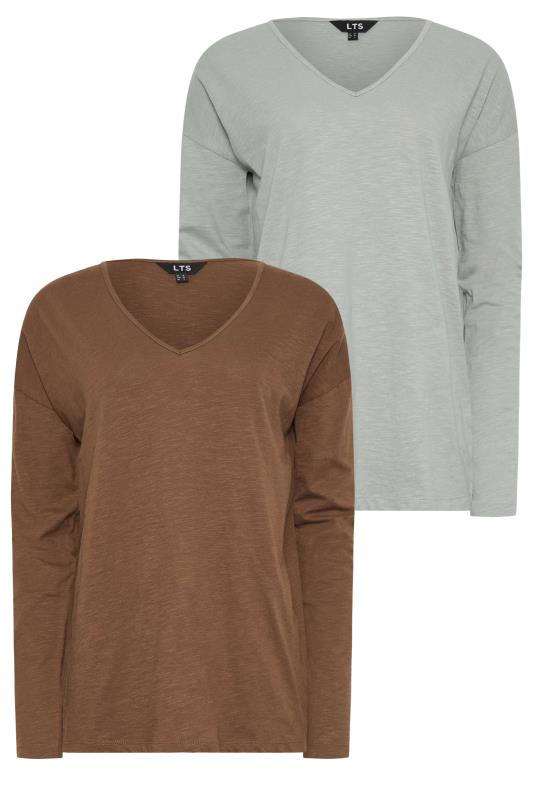 LTS Tall 2 PACK Grey & Brown Long Sleeve T-Shirts | Long Tall Sally 6