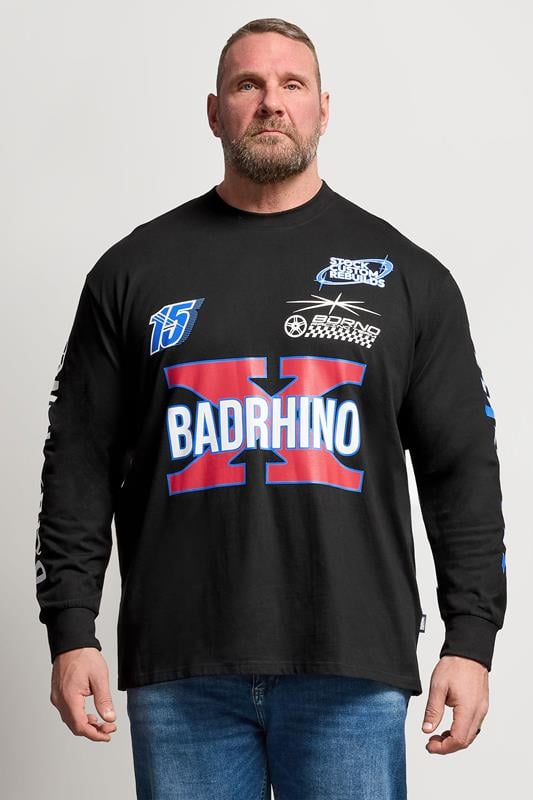  BadRhino Big & Tall - T-shirt à manches longues et imprimé Racing - Noir