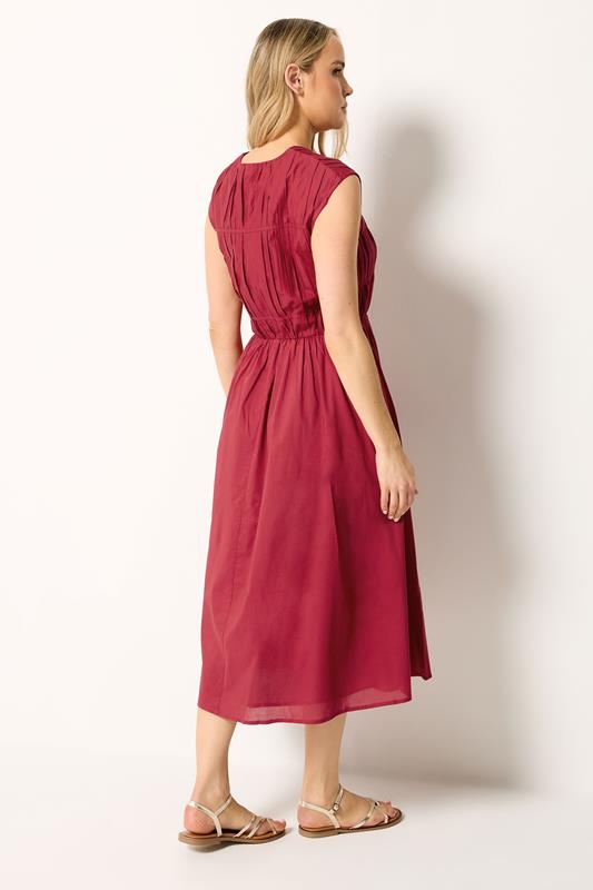 LTS Tall Women's Berry Red Tie Front Cotton Midi Dress | Long Tall Sally 2