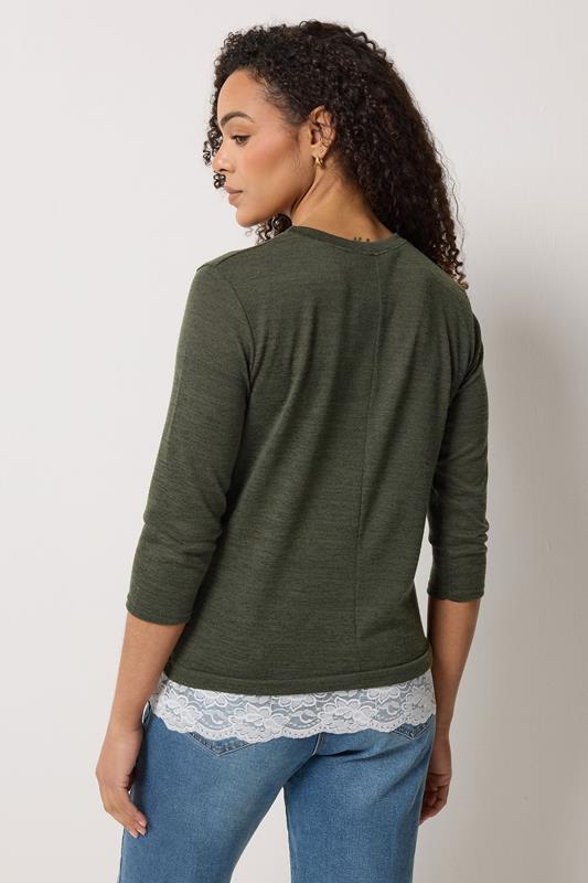 M&Co Khaki Green Lace Hem Top | M&Co 2