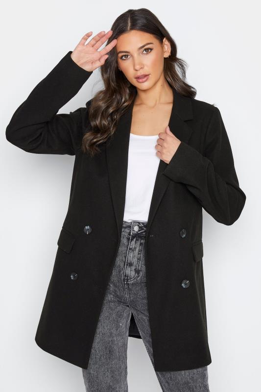 LTS Tall Black Double Breasted Brushed Jacket_A.jpg