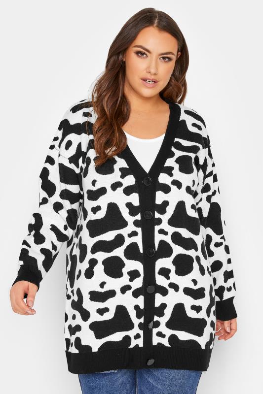 Plus Size Curve Black Cow Print Knitted Cardigan | Yours Clothing 2