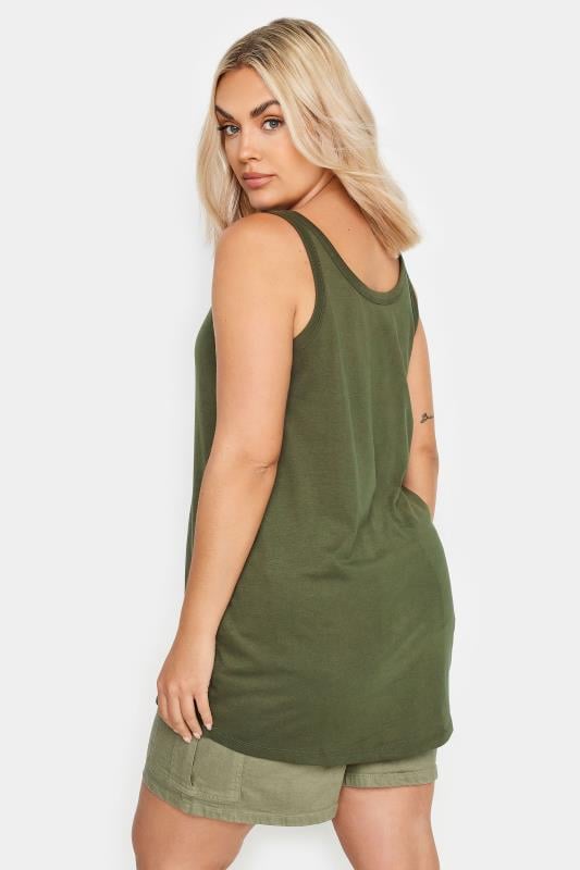 YOURS 3 PACK Curve Khaki Green & Black Core Vest Tops | Yours Clothing 6