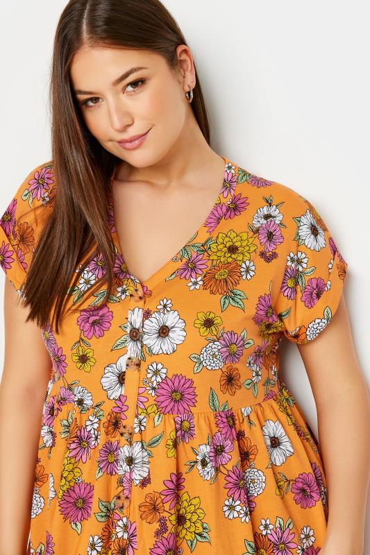 YOURS Plus Size Orange Floral Print Button Front Smock Dress | Yours Clothing 4