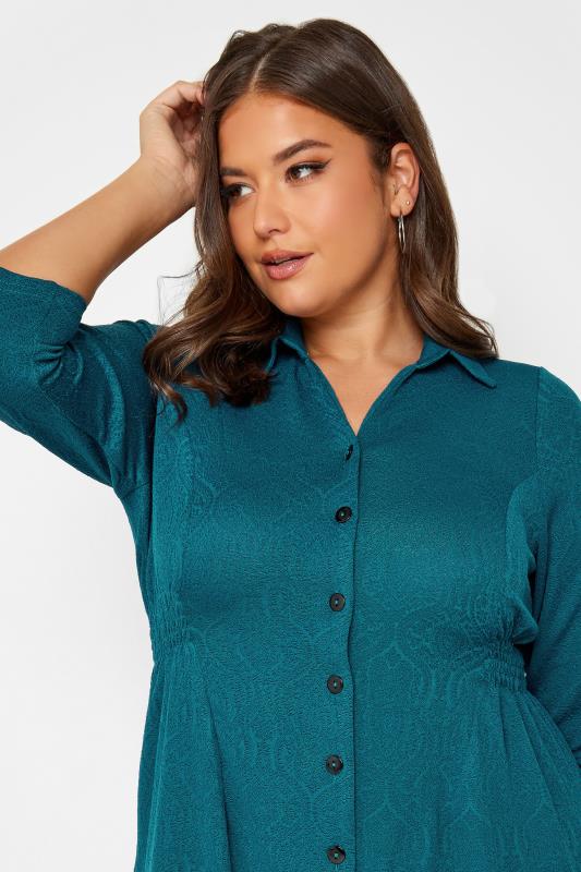 Plus Size Teal Blue Textured Collared Dress | Yours Clothing 4