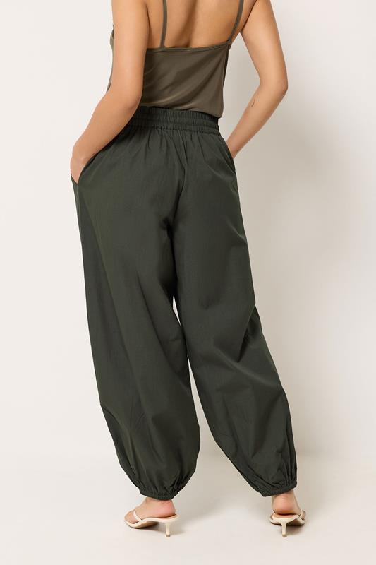 PixieGirl Petite Women's Olive Green Cotton Cuffed Balloon Trousers | PixieGirl 4