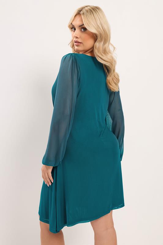 blue dress curve Yours Women's Plus Size Teal Balloon Sleeve Mesh Size 12 Designed with a flattering