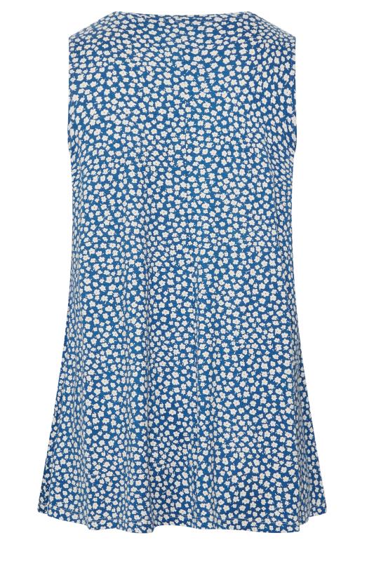 YOURS Plus Size Navy Blue Floral Print Pleat Front Vest Top | Yours Clothing 6