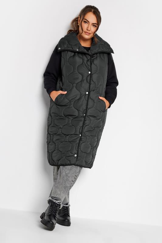 Plus Size  YOURS Curve Black Funnel Neck Quilted Longline Gilet