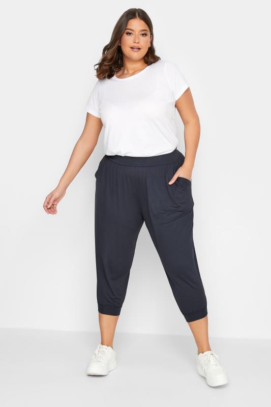 YOURS Curve Charcoal Grey Cropped Jersey Harem Joggers | Yours Clothing