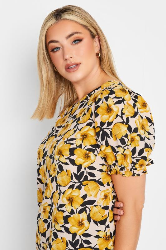 YOURS Curve Plus Size Yellow Floral Short Sleeve Blouse | Yours Clothing  4