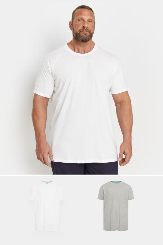 D555 2 PACK Grey & White Crew Neck T-Shirts | BadRhino 1