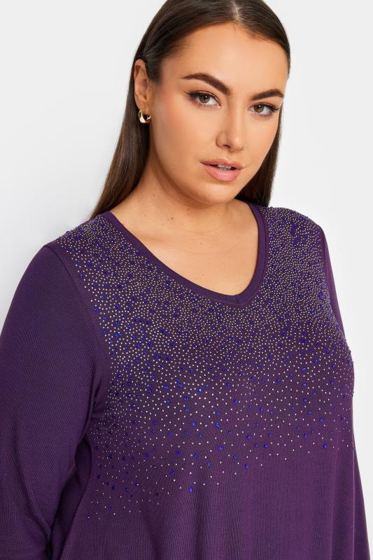 YOURS Plus Size Purple Stud Embellished Long Sleeve Top | Yours Clothing 4