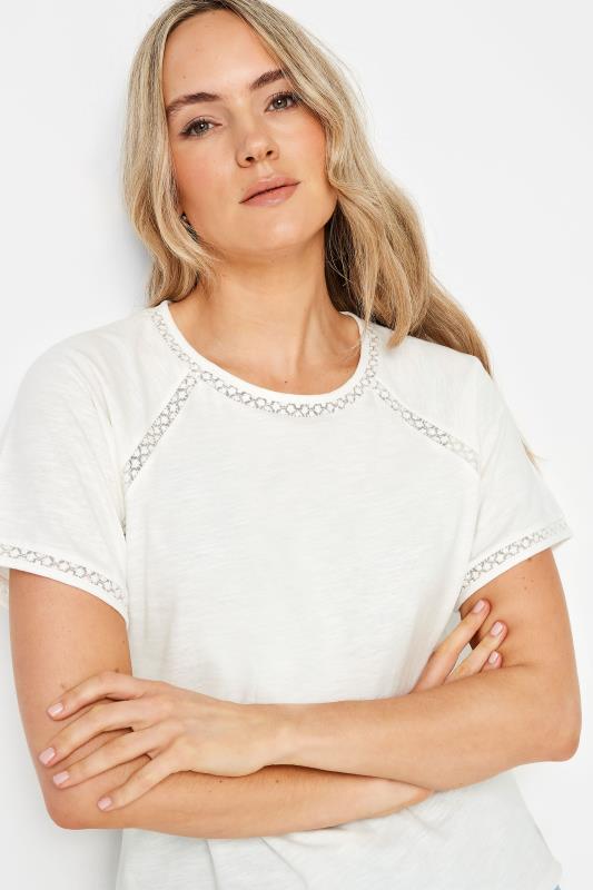 LTS Tall Women's Ivory White Crochet Detail T-Shirt | Long Tall Sally 4