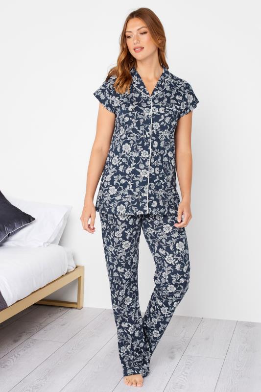 LTS Tall Women's Blue Stencil Floral Print Pyjama Set | Long Tall Sally 2