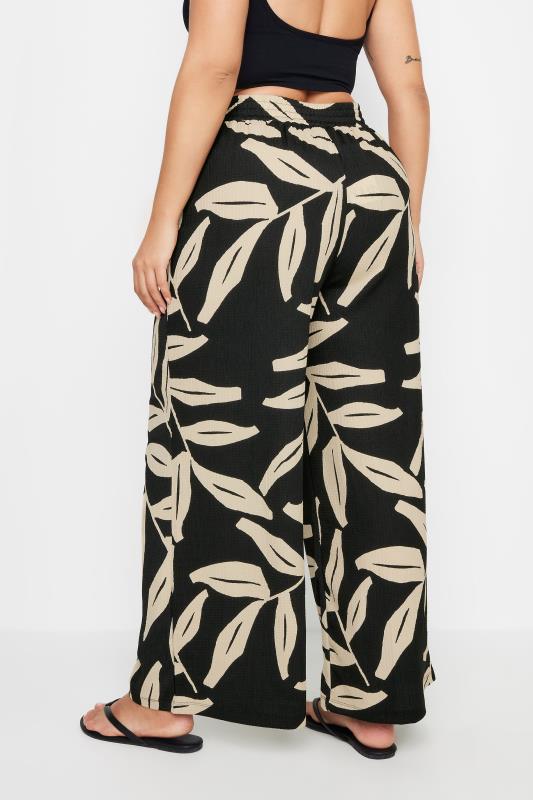 YOURS Plus Size Black Leaf Print Crinkle Trousers | Yours Clothing 3
