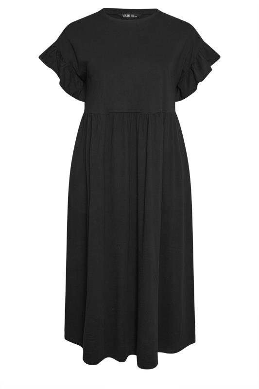 YOURS Plus Size Black Pure Cotton Frill Sleeve Midaxi Dress | Yours Clothing 5
