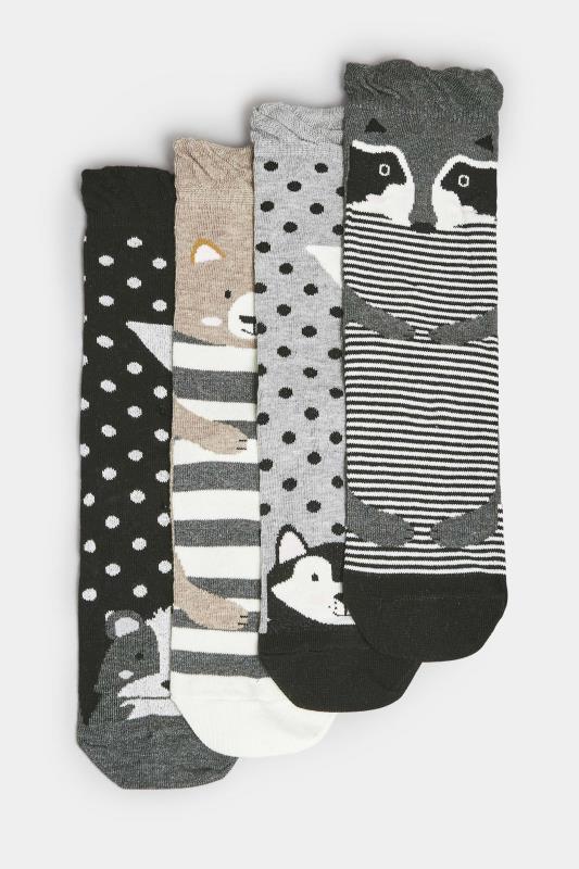 YOURS 4 PACK Grey Animal Print Ankle Socks | Yours Clothing 3